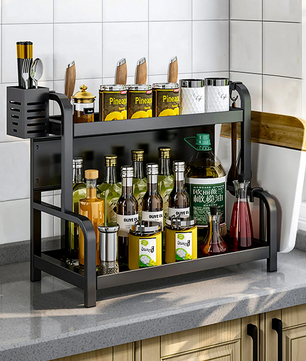2-Lagen Kruidenrek – Staand Keukenrek met Bestekhouder & 4 Haken