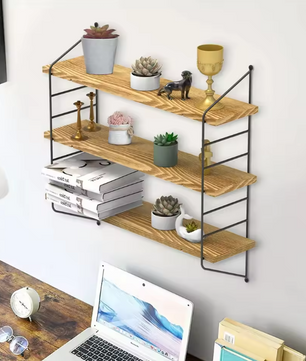 Wandplanken Set – Zwevende Houten Planken met Industrieel Design