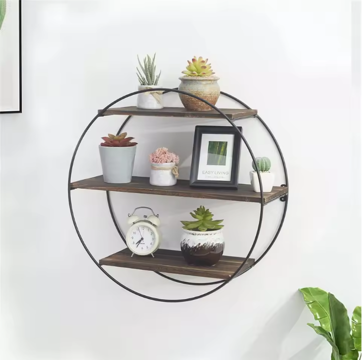 Wandplanken Set – Zwevende Houten Planken met Industrieel Design