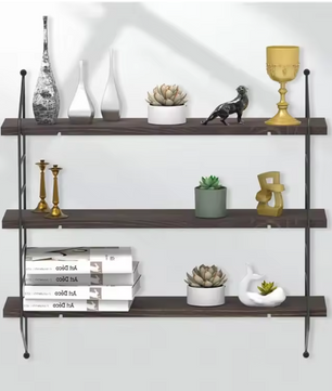 Wandplanken Set – Zwevende Houten Planken met Industrieel Design