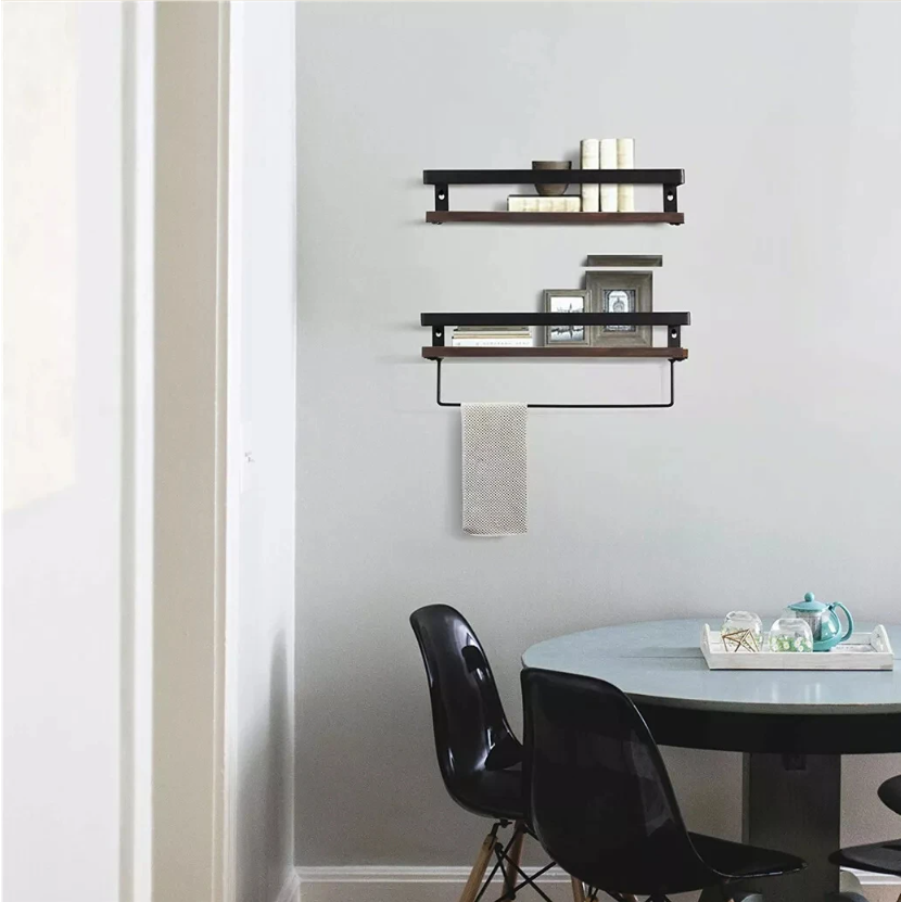 Wandplanken Set – Zwevende Houten Planken met Industrieel Design