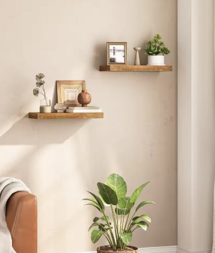 Set van 2 Wandplanken – Zwevende Planken met Onzichtbare Beugels, Vintage Bruin