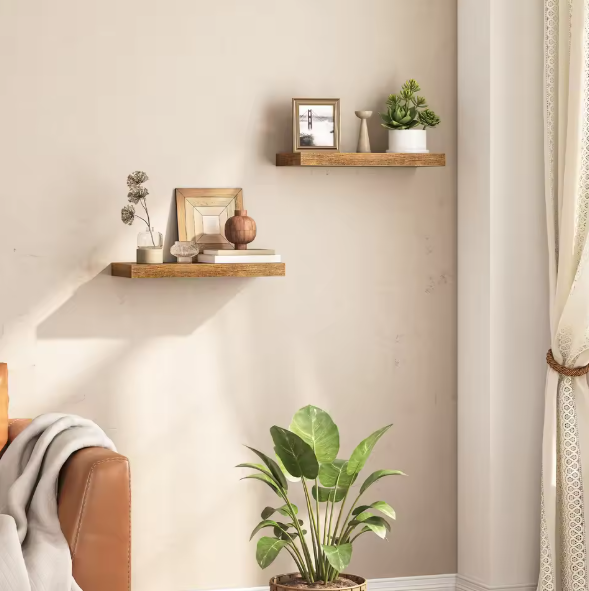 Set van 2 Wandplanken – Zwevende Planken met Onzichtbare Beugels, Vintage Bruin