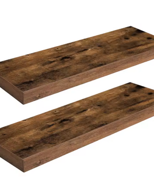 Set van 2 Wandplanken – Zwevende Planken met Onzichtbare Beugels, Vintage Bruin