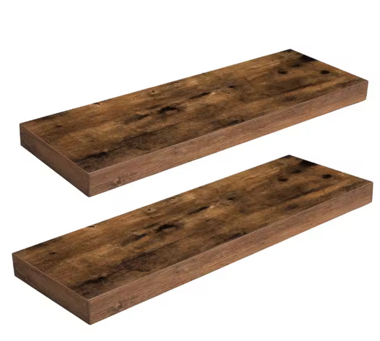 Set van 2 Wandplanken – Zwevende Planken met Onzichtbare Beugels, Vintage Bruin