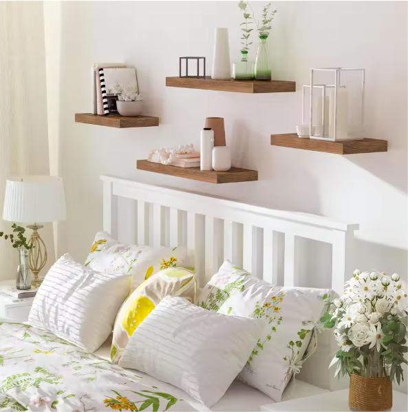 Set van 2 Wandplanken – Zwevende Planken met Onzichtbare Beugels, Vintage Bruin