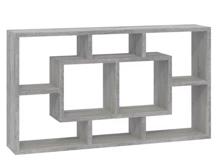 Wandkast met 8 Vakken – Zwevende Wandplank in Sonoma Grijs, Modern en Ruimtebesparend