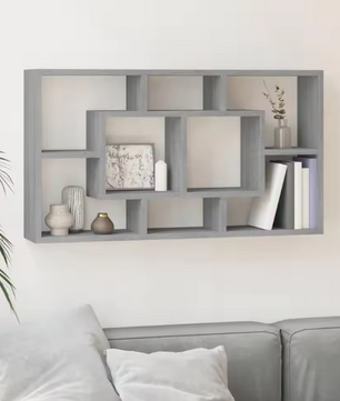Wandkast met 8 Vakken – Zwevende Wandplank in Sonoma Grijs, Modern en Ruimtebesparend