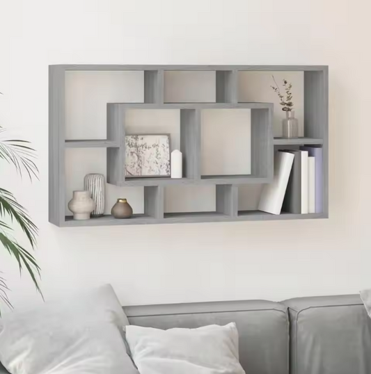Wandkast met 8 Vakken – Zwevende Wandplank in Sonoma Grijs, Modern en Ruimtebesparend