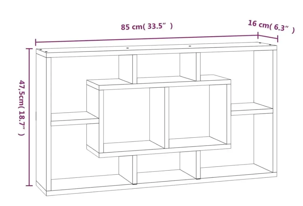 Wandkast met 8 Vakken – Zwevende Wandplank in Sonoma Grijs, Modern en Ruimtebesparend