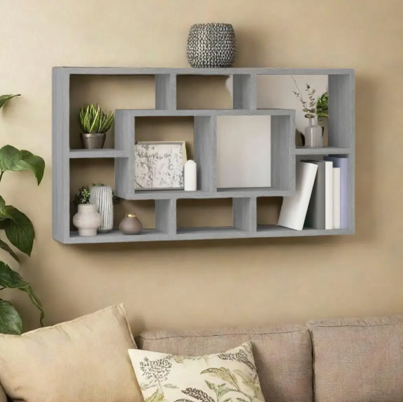 Wandkast met 8 Vakken – Zwevende Wandplank in Sonoma Grijs, Modern en Ruimtebesparend