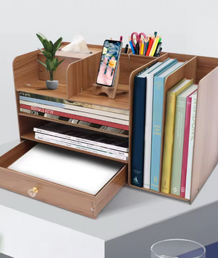 Bureau Organizer met 4 Lagen – Houten Papier- en Documentenrek