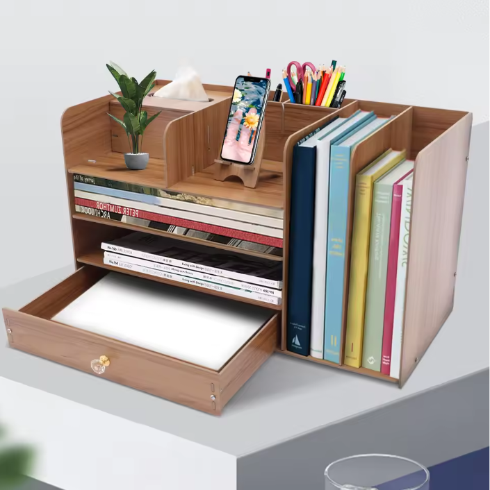 Bureau Organizer met 4 Lagen – Houten Papier- en Documentenrek