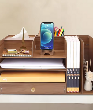 Bureau Organizer met 4 Lagen – Houten Papier- en Documentenrek