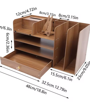 Bureau Organizer met 4 Lagen – Houten Papier- en Documentenrek