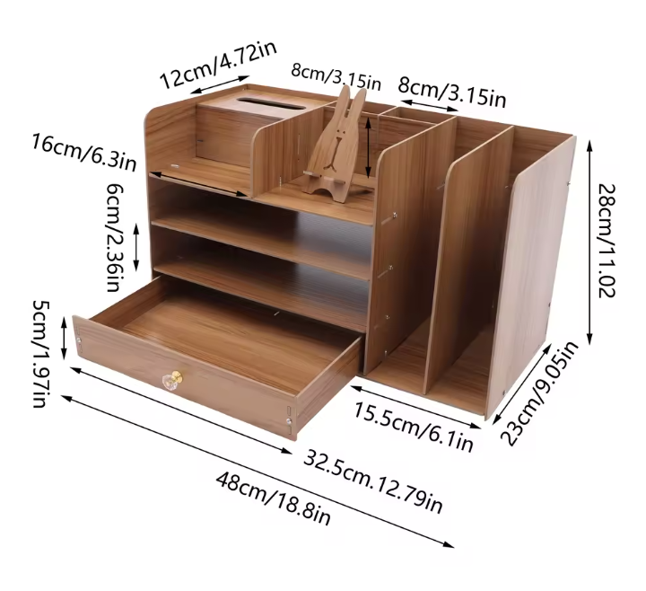 Bureau Organizer met 4 Lagen – Houten Papier- en Documentenrek