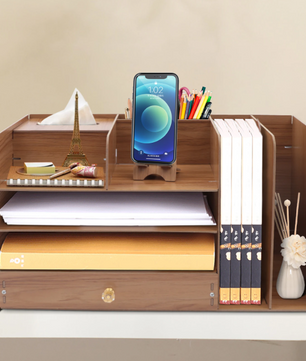 Bureau Organizer met 4 Lagen – Houten Papier- en Documentenrek