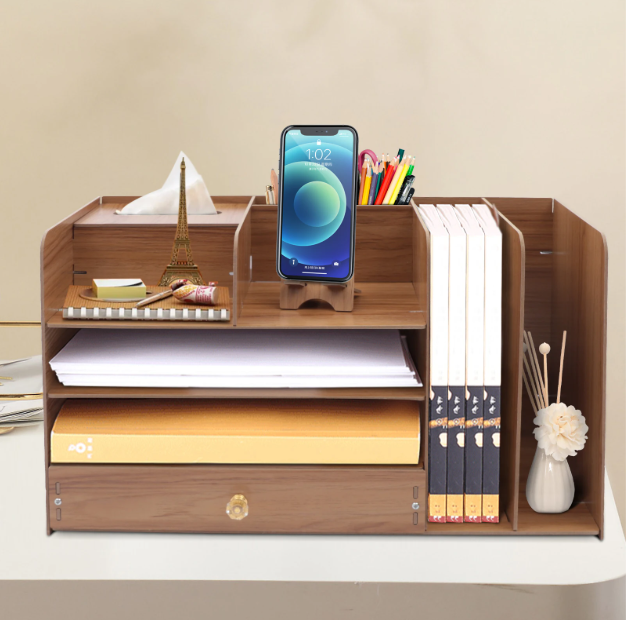 Bureau Organizer met 4 Lagen – Houten Papier- en Documentenrek