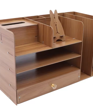 Bureau Organizer met 4 Lagen – Houten Papier- en Documentenrek