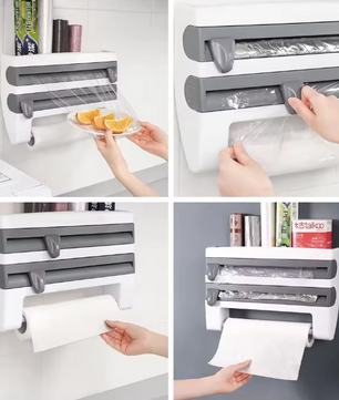 Wandrolhouder met Plank – Keukenrolhouder met Foliesnijder en Opbergrek