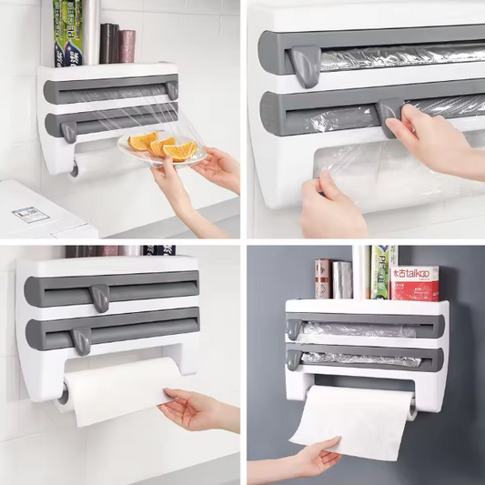 Wandrolhouder met Plank – Keukenrolhouder met Foliesnijder en Opbergrek