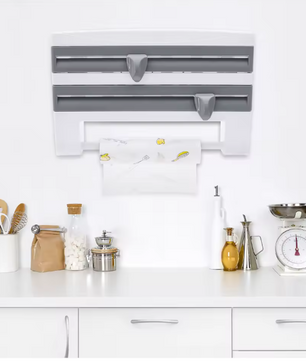 Wandrolhouder met Plank – Keukenrolhouder met Foliesnijder en Opbergrek