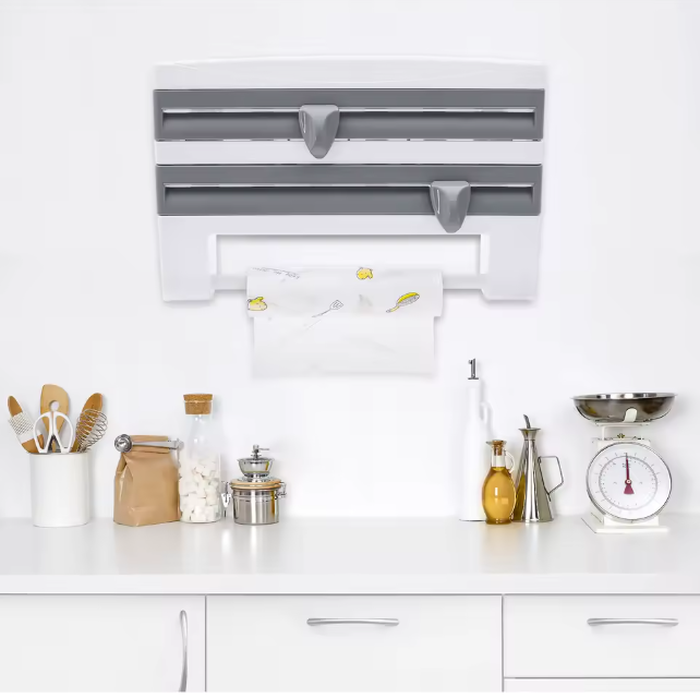 Wandrolhouder met Plank – Keukenrolhouder met Foliesnijder en Opbergrek