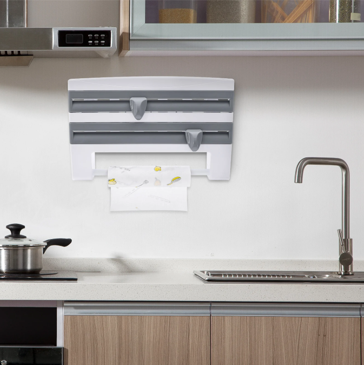 Wandrolhouder met Plank – Keukenrolhouder met Foliesnijder en Opbergrek