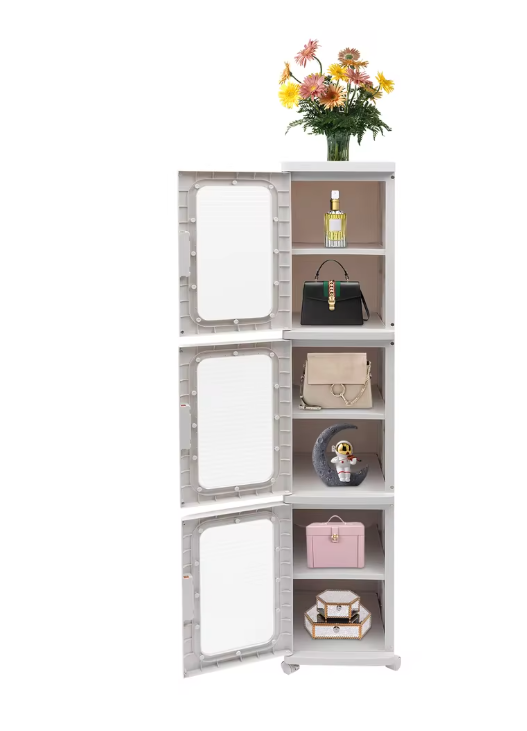 3-Laags Opbergkast met Afneembare Boxen – Stapelbaar & Transparant, Vrijstaand Ontwerp 24.5×28.5×126 cm