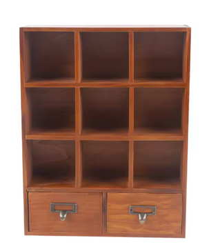 Houten Boekenkast met 9 Vakken & 2 Lades – Vintage Stijl Organizer
