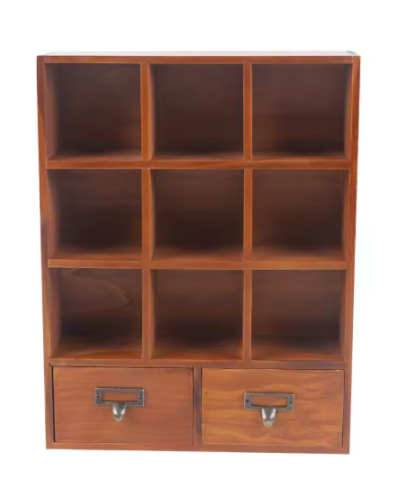 Houten Boekenkast met 9 Vakken & 2 Lades – Vintage Stijl Organizer