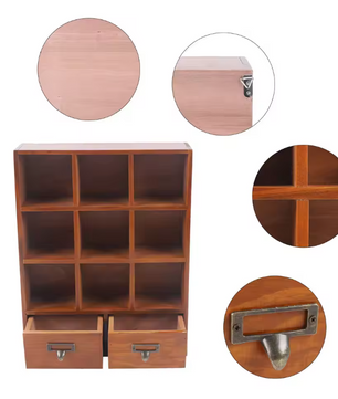 Houten Boekenkast met 9 Vakken & 2 Lades – Vintage Stijl Organizer