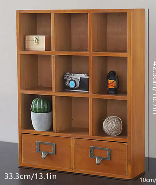 Houten Boekenkast met 9 Vakken & 2 Lades – Vintage Stijl Organizer