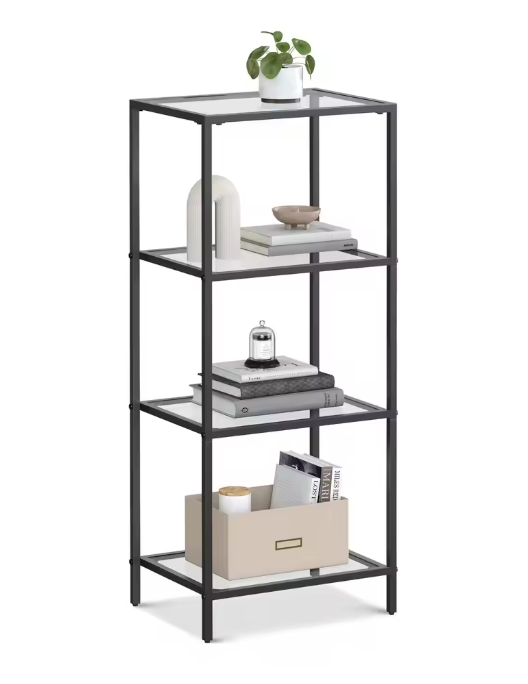 Zwarte Metalen Wandkast met 4 Glazen Planken – Moderne Staande Opbergkast voor Badkamer, Woonkamer of Kantoor