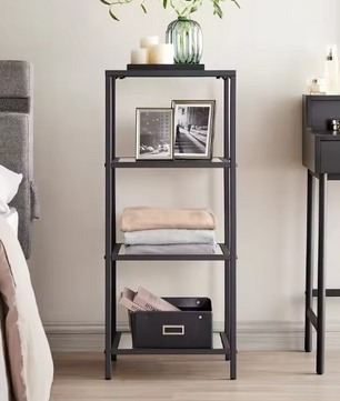 Zwarte Metalen Wandkast met 4 Glazen Planken – Moderne Staande Opbergkast voor Badkamer, Woonkamer of Kantoor