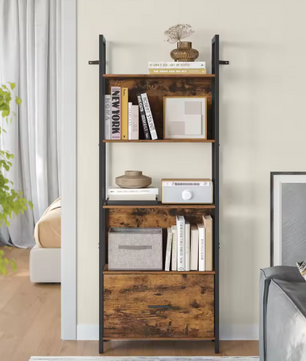 Industriële Ladderkast met 5 Planken en Lade – Boekenkast met Stalen Frame voor Woonkamer of Kantoor