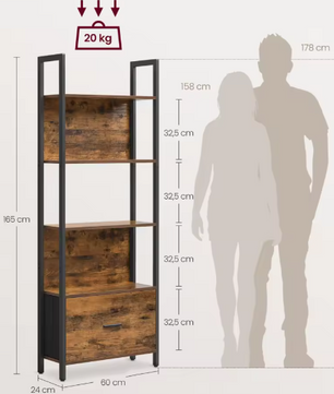 Industriële Ladderkast met 5 Planken en Lade – Boekenkast met Stalen Frame voor Woonkamer of Kantoor