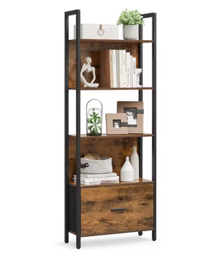 Industriële Ladderkast met 5 Planken en Lade – Boekenkast met Stalen Frame voor Woonkamer of Kantoor