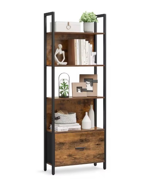 Industriële Ladderkast met 5 Planken en Lade – Boekenkast met Stalen Frame voor Woonkamer of Kantoor