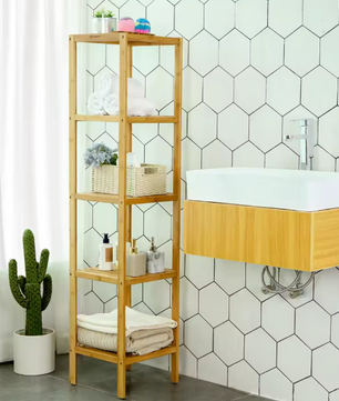 Bamboe Opbergrek met 5 Niveaus – Vrijstaand Rek voor Badkamer, Keuken of Woonkamer