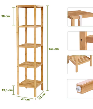 Bamboe Opbergrek met 5 Niveaus – Vrijstaand Rek voor Badkamer, Keuken of Woonkamer