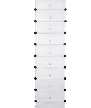 Modulaire Schoenenkast met 10 Vakken – Kunststof Opbergrek 48×36×173 cm voor Woonkamer, Slaapkamer of Hal