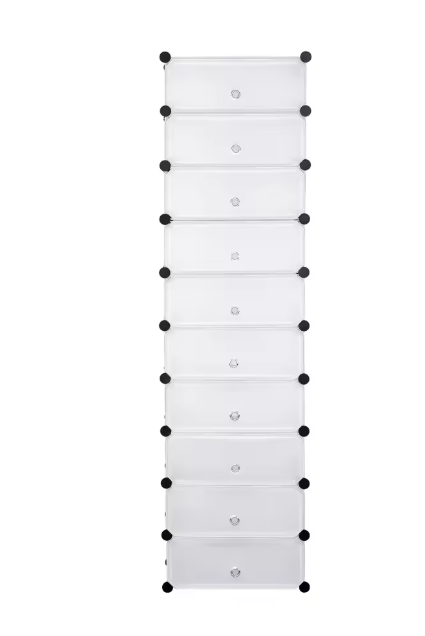 Modulaire Schoenenkast met 10 Vakken – Kunststof Opbergrek 48×36×173 cm voor Woonkamer, Slaapkamer of Hal