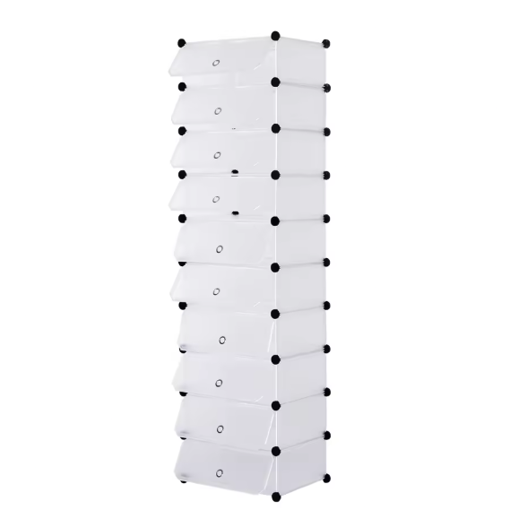 Modulaire Schoenenkast met 10 Vakken – Kunststof Opbergrek 48×36×173 cm voor Woonkamer, Slaapkamer of Hal