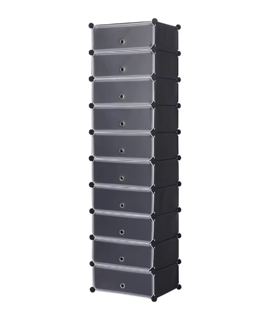 Modulaire Schoenenkast met 10 Vakken – Kunststof Opbergrek 48×36×173 cm voor Woonkamer, Slaapkamer of Hal