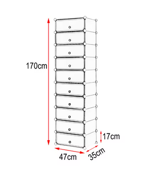 Modulaire Schoenenkast met 10 Vakken – Kunststof Opbergrek 48×36×173 cm voor Woonkamer, Slaapkamer of Hal