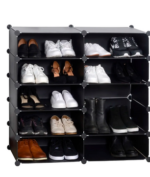 Modulaire Schoenenkast met 10 Vakken – Kunststof Opbergrek 48×36×173 cm voor Woonkamer, Slaapkamer of Hal