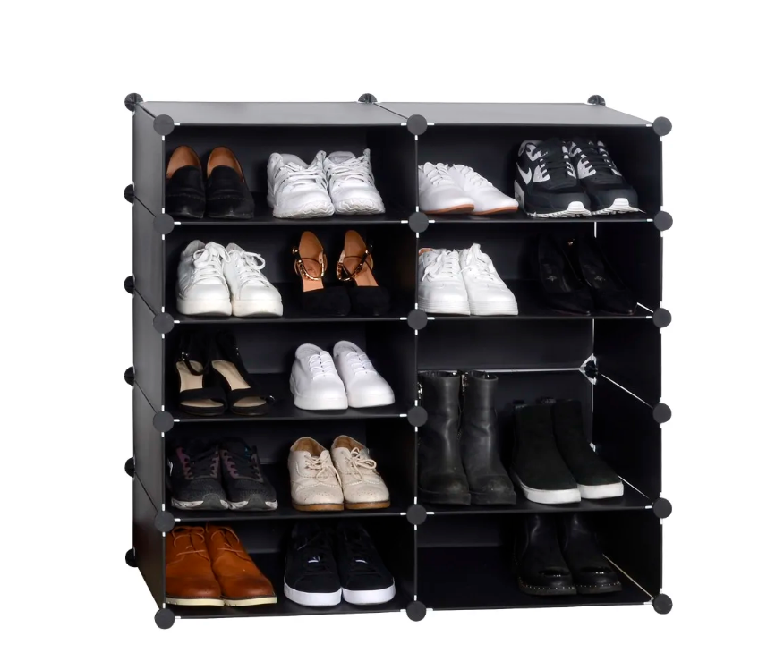 Modulaire Schoenenkast met 10 Vakken – Kunststof Opbergrek 48×36×173 cm voor Woonkamer, Slaapkamer of Hal