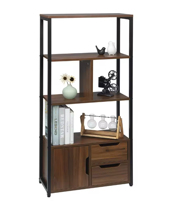 Hoekboekenkast met 3 Lades – Houten Opbergkast met 4 Planken, Compact en Modern Ontwerp voor Woonkamer of Kantoor