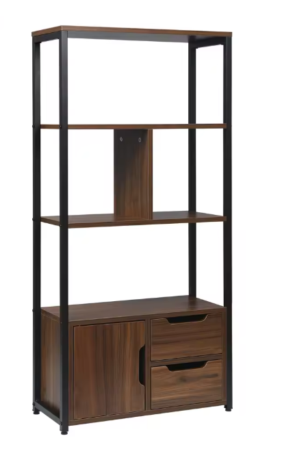 Hoekboekenkast met 3 Lades – Houten Opbergkast met 4 Planken, Compact en Modern Ontwerp voor Woonkamer of Kantoor